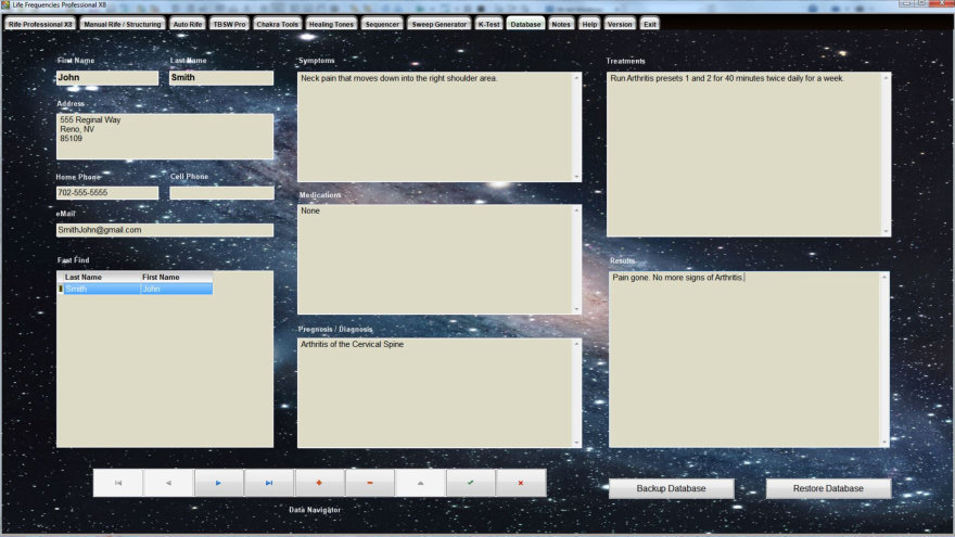 Life Frequencies Pro Patient Database